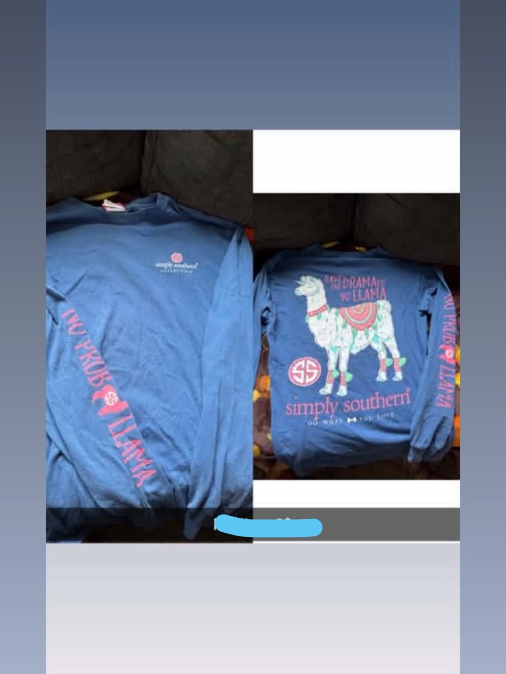 Simply Southern Blue Long Sleeve Shirt with Colorful Llama Graphic